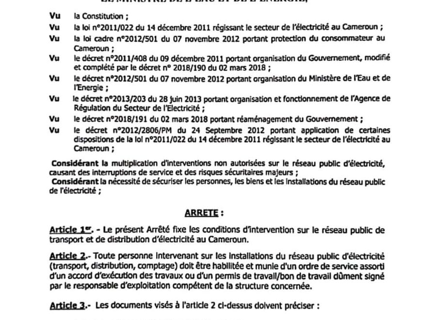 CAMEROON TIGHTENS GRIP ON ELECTRICITY NETWORK: A New Legal Framework for Intervention